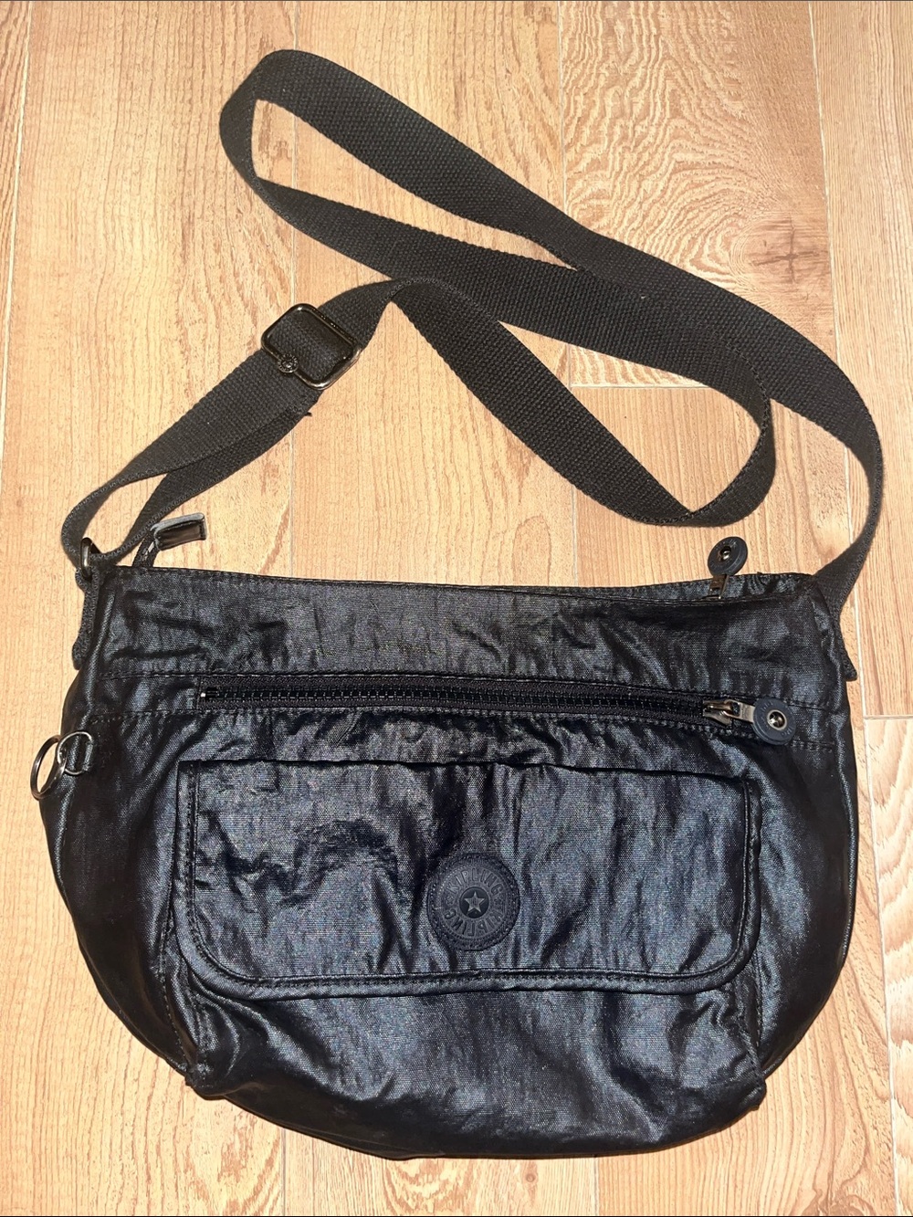 Kipling Nylon Metallic Gunmetal Gray Zip Crossbody Shoulder Bag